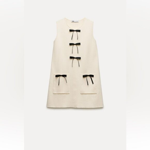 ZARA KNIT MINI DRESS WITH CONTRASTING BOWS - Picture 1 of 4
